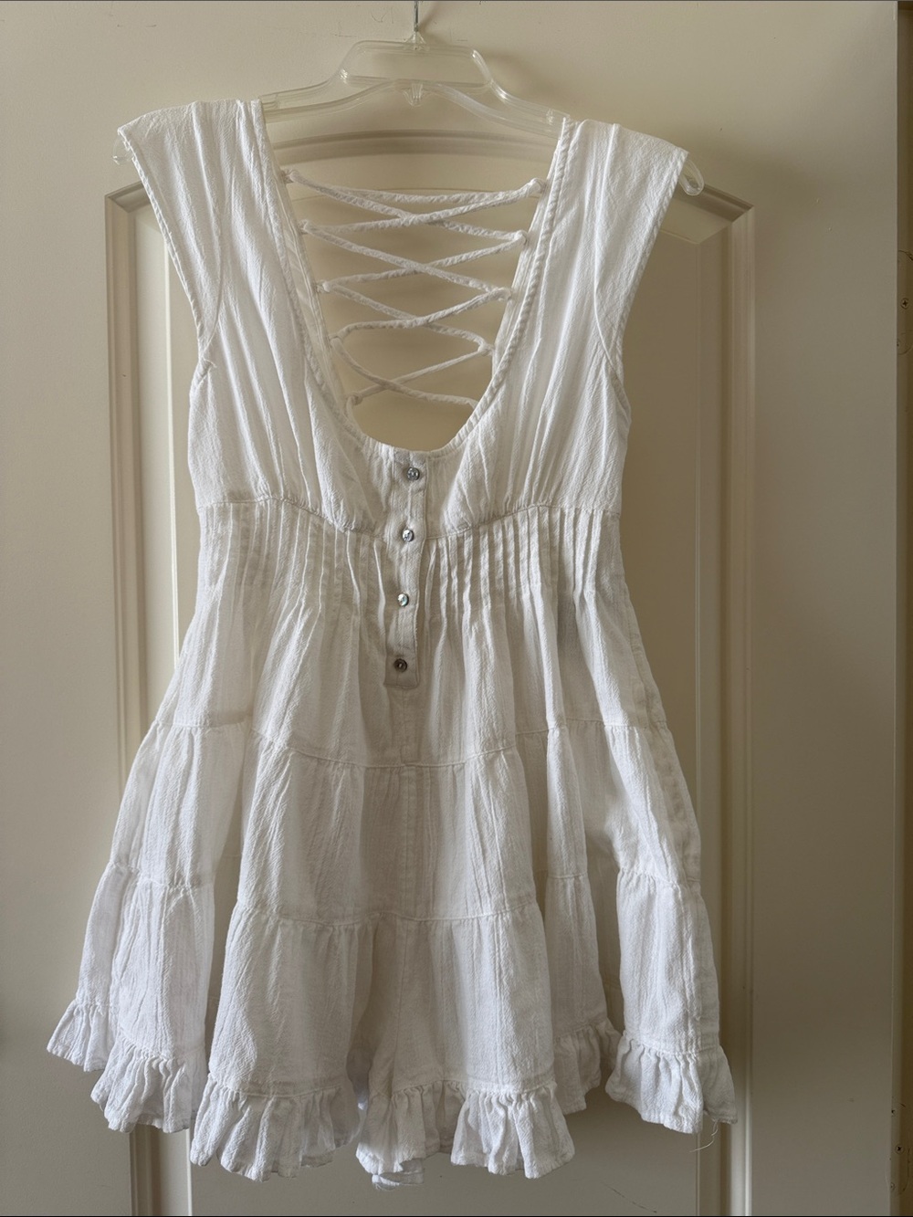 Urban Outfitters White Lace-Up Back Mini Dress, cotton, linings, size S
